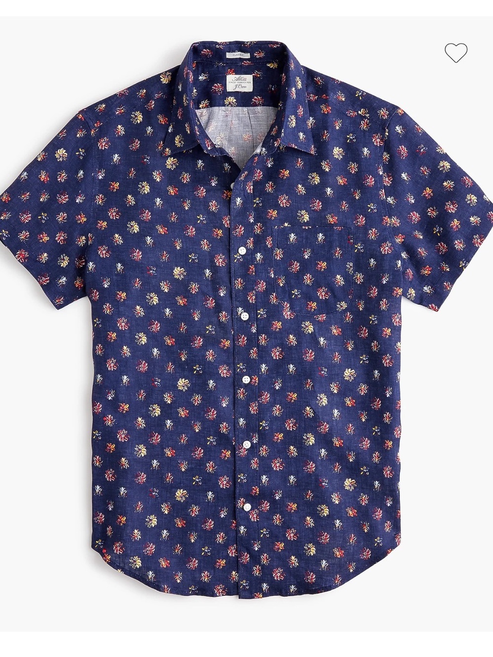 J.Crew XL Albini Italian Linen Short Sleeve Floral Button Down Shirt Navy
